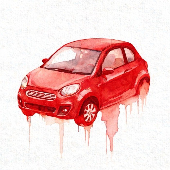 Aquarell eines roten Kleinwagens