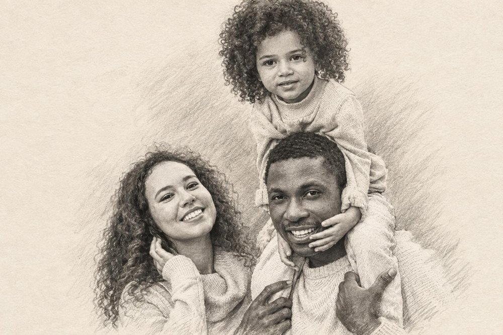 Familie im Stil Bleistift