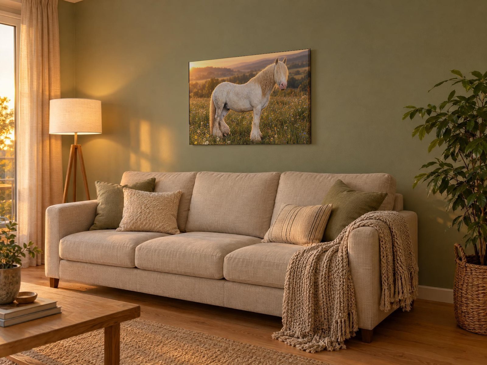 Große Leinwand mit Motiv über einem Sofa