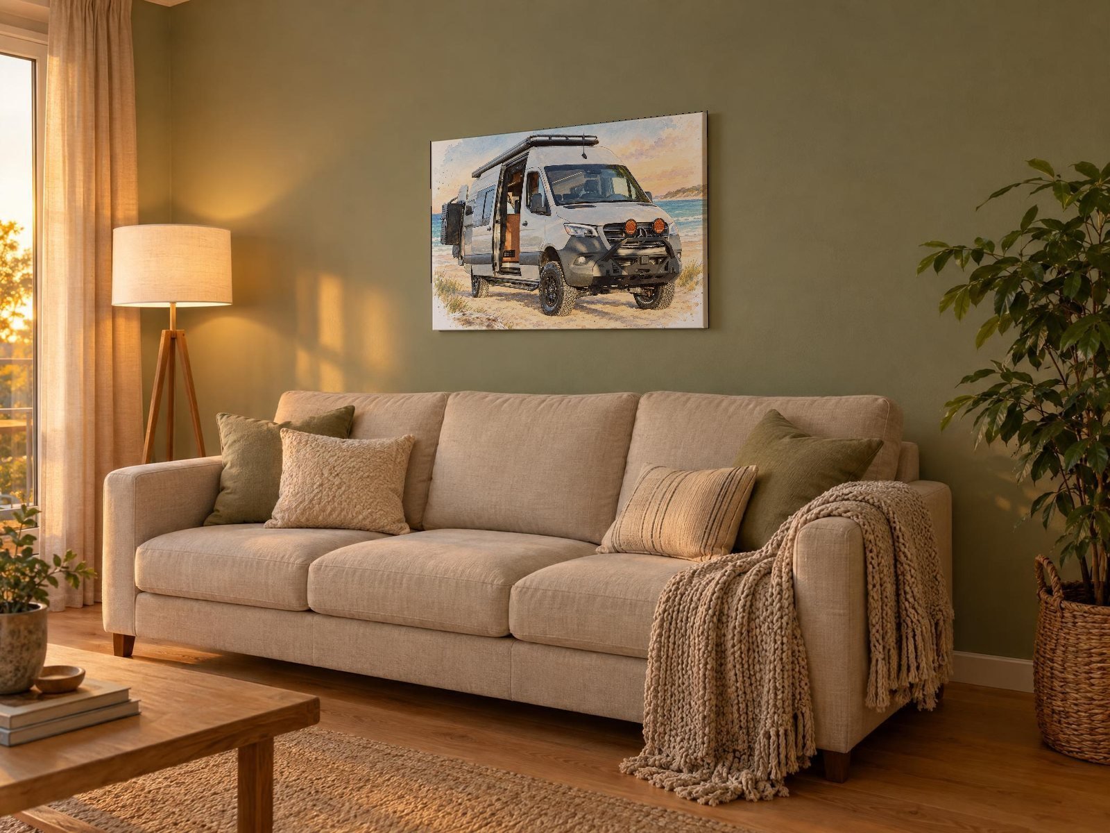 Große Leinwand mit Van-Motiv über einem Sofa